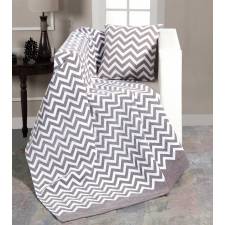 Chenille Chevron Throw For Single Bed, Sofa or Armchair - Grey /White
