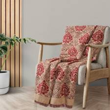 Damask Chenille Jacquard Throw For Single Bed and Armchair - Beige