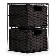 EHC 2-Drawer Woven Paper Rope Desktop Storage Organizer Unit, Black