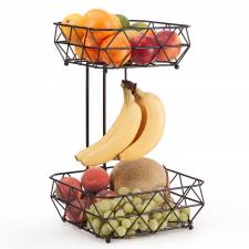 EHC 2 Tier Fruit & Vegetable Storage Basket Stand for Kitchen - Black
