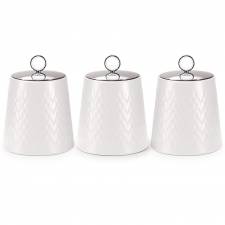 EHC 3 x Chevron Pattern Airtight Food Storage Canisters Set, White