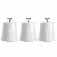 EHC 3 x Diamond Pattern Airtight Food Storage Canisters Set, White