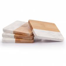 EHC 4 Marble & Wood Coasters, Elegant Drink Coasters for Cups, Mugs