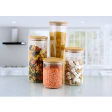 EHC 4 x Round Airtight Stackable Glass Storage Jars Container Canister
