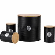 EHC 4 x Ribbed Pattern Airtight Food Storage Canisters Set, Black