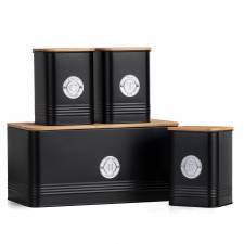 EHC 4 x Ribbed Pattern Airtight Food Storage Canisters Set, Black