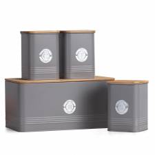 EHC 4 x Ribbed Pattern Airtight Food Storage Canisters Set, Grey