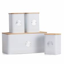 EHC 4 x Ribbed Pattern Airtight Food Storage Canisters Set, White