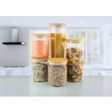 EHC 5 x Borosilicate Airtight Stackable Storage Jar With Bamboo Lid