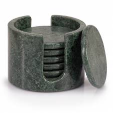 EHC 6 Pcs Round Marble Coaster Set with Marble Holder - Green