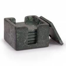 EHC 6 Pcs Square Marble Coaster Set with Marble Holder - Green