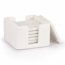 EHC 6 Pcs Square Marble Coaster Set with Marble Holder - White