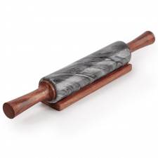EHC Artisan Grey Marble Rolling Pin with Acacia Wood Stand