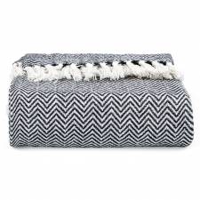 EHC Chevron Pattern Cotton Throw Blanket, Single- Black, 127 x 152cm