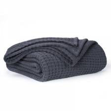 EHC Soft Chunky Cotton Waffle Single Throw For Sofa & Bed - Charcoal