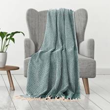 EHC Cotton Zig Zag Handwoven Single Bed or Armchair Throw  - Green