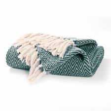 EHC Cotton Zig Zag Handwoven Single Bed or Armchair Throw - Green