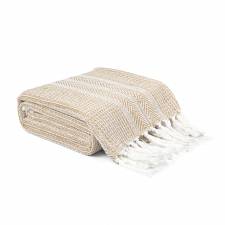 EHC Cross-stitch Pattern Cotton Throw Blanket, Beige, Single,127x152cm