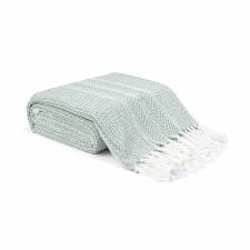 EHC Cross-stitch Pattern Cotton Throw Blanket, Green, Single,127x152cm