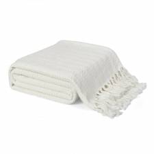 EHC Cross-stitch Pattern Cotton Throw Blanket, Ivory, Single,127x152cm
