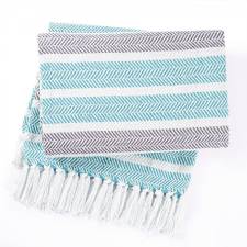EHC Herringbone Stripe Soft Cotton Double Throw, 150 x 200 cm, Teal