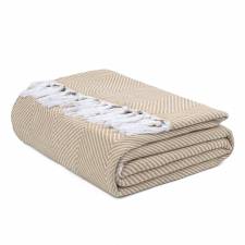 EHC Herringbone Twill Pattern Cotton Throw, Ivory/Beige,127 x 152 cm