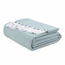 EHC Herringbone Twill Pattern Cotton Throw, Ivory/Blue,127 x 152 cm