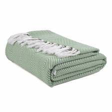 EHC Herringbone Twill Pattern Cotton Throw, Ivory/Green,127 x 152 cm