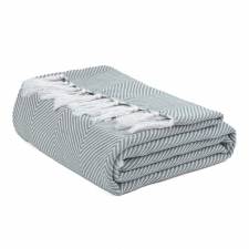 EHC Herringbone Twill Pattern Cotton Throw, Ivory/Grey, 127 x 152 cm