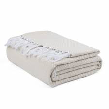 EHC Herringbone Twill Pattern Cotton Throw, Ivory/Natural,127 x 152cm