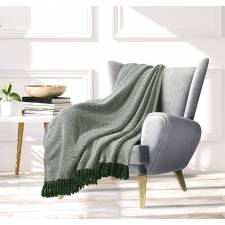 EHC Large Big Diamond Woven Cotton Throw, 180 x 250cm, Ivory/Green