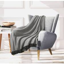 EHC Large Big Diamond Woven Cotton Throw, 180 x 250cm, Ivory/Grey