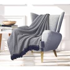 EHC Large Big Diamond Woven Cotton Throw, 180 x 250cm, Ivory/Navy