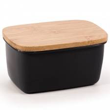 EHC Large Butter Dish With Bamboo Lid, 500ml, Black, 15 x 10 x 8 cm