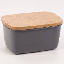 EHC Large Butter Dish With Bamboo Lid, 500ml, Dark Grey, 15 x 10 x 8cm