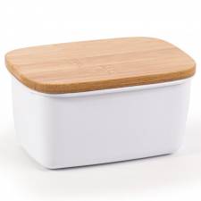 EHC Large Butter Dish With Bamboo Lid, 500ml, White, 15 x 10 x 8cm
