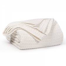 EHC Soft Chunky Cotton Waffle Single Throw For Sofa & Bed - Ivory