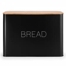 EHC Large Metal Bread Bin With Bamboo Lid For Kitchen Storage, Black