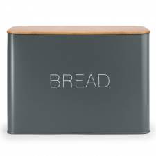EHC Large Metal Bread Bin With Bamboo Lid, Grey