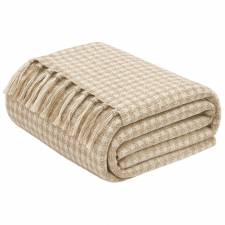 EHC Luxury Cotton Houndstooth Throw Blanket, 127 x 152 cm, Beige