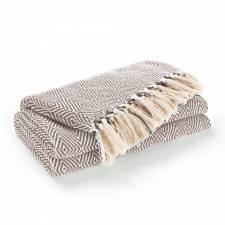 EHC Luxury Super Soft Cotton Diamond Large Throw - Beige, 150 x 200 cm