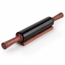 EHC Marble Rolling Pin for Baking with Acacia Wood Stand - Black