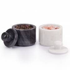 EHC Marble Salt and Pepper Pots Set, White Salt & Black Pepper Shaker