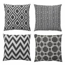 EHC Pack of 4 Decorative Square Sofa Cotton Cushions Covers - Grey