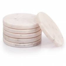 EHC Premium Circular Marble Drink Table Coasters – Set of 6, White