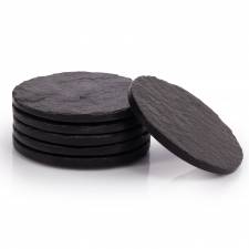 EHC Premium Circular Slate Drink Table Coasters – Set of 6, Black
