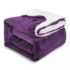 EHC Reverse Sherpa Flannel Fleece Blanket - Purple, 150 cm x 200 cm