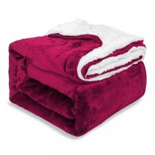 EHC Reverse Sherpa Flannel Fleece Blanket - Wine, 150 cm x 200 cm