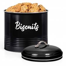 EHC Round Black Enamel Airtight Cookie Storage Canister