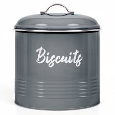EHC Round Grey Enamel Airtight Cookie/Biscuits Storage Canister, 3L